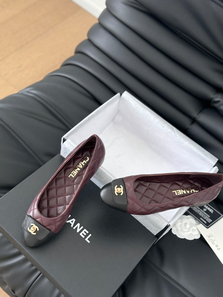 *PRE-ORDER* Burgundy and Black Ballet Flats