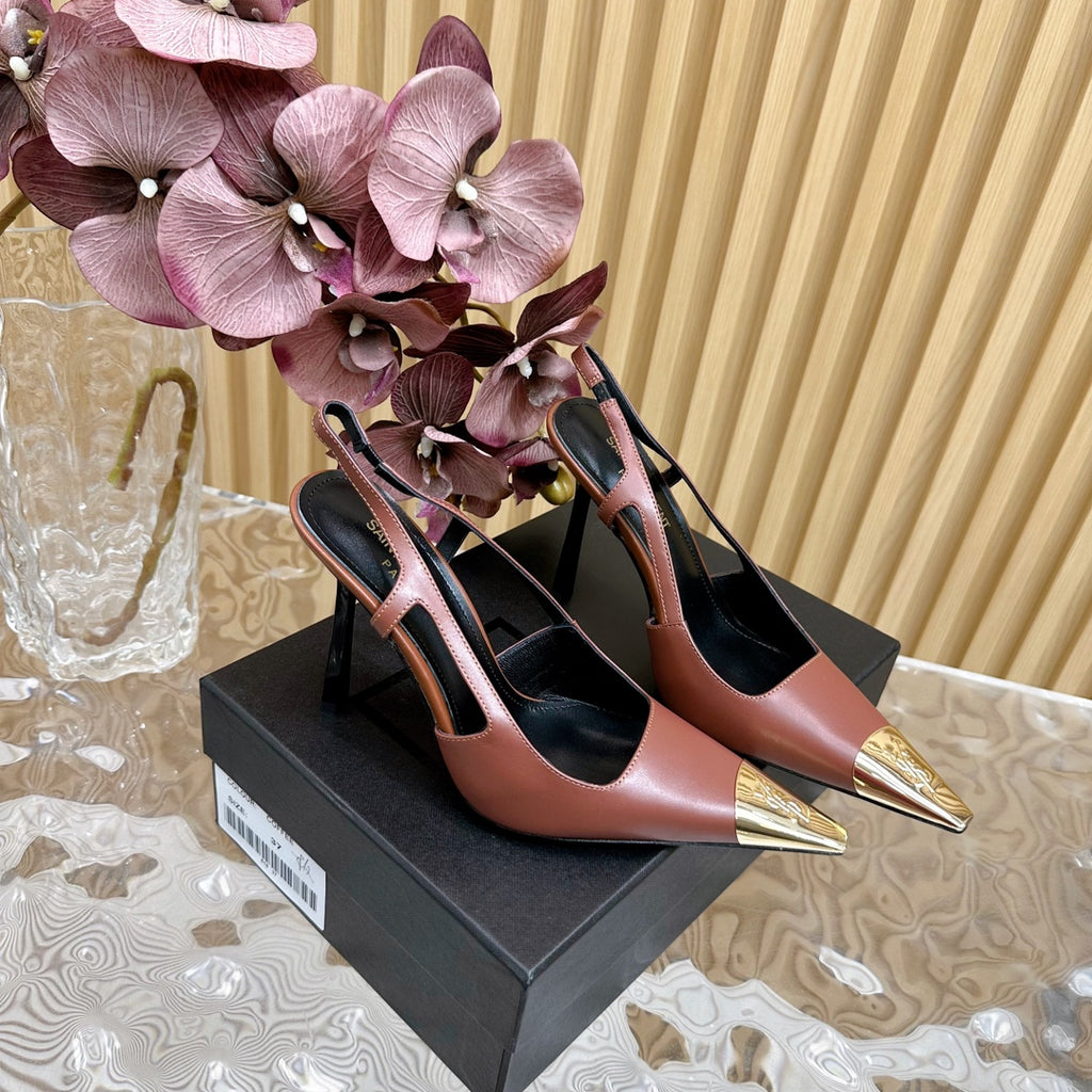 *PRE-ORDER* BROWN GOLD TIP HEELS