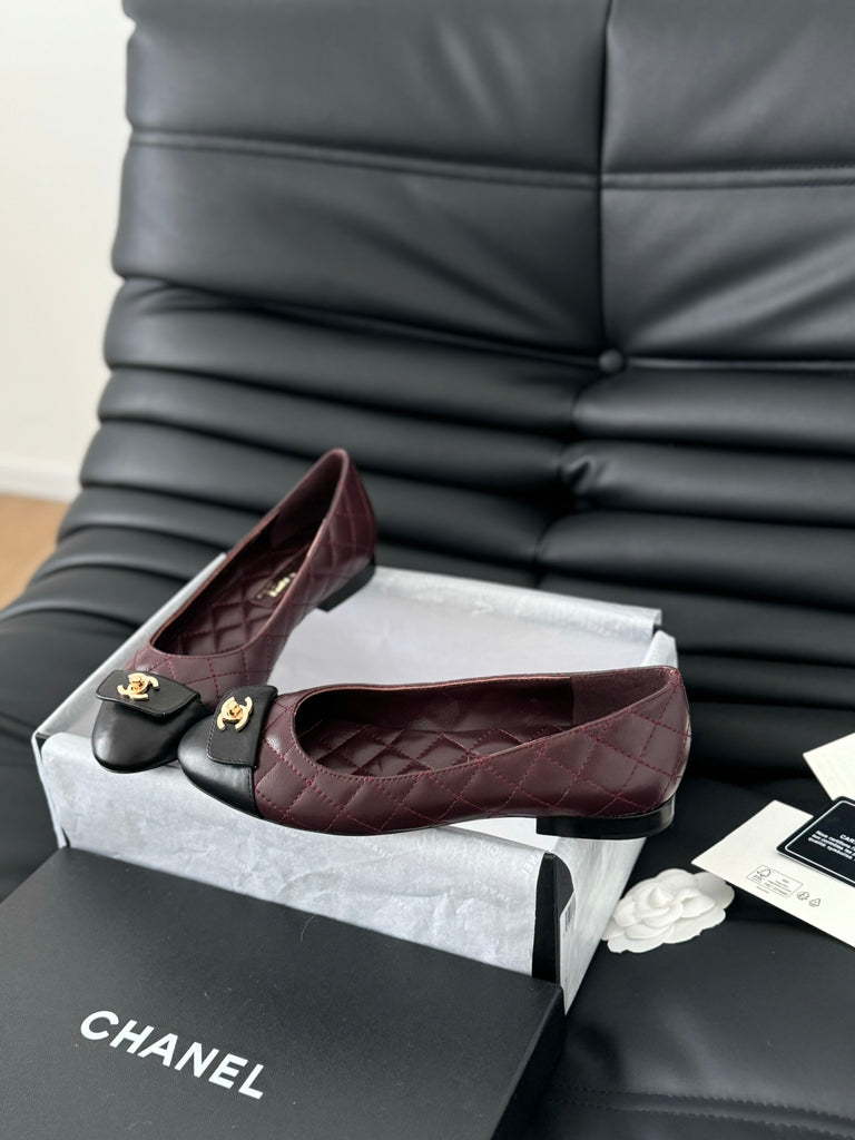 *PRE-ORDER* Burgundy and Black Ballet Flats