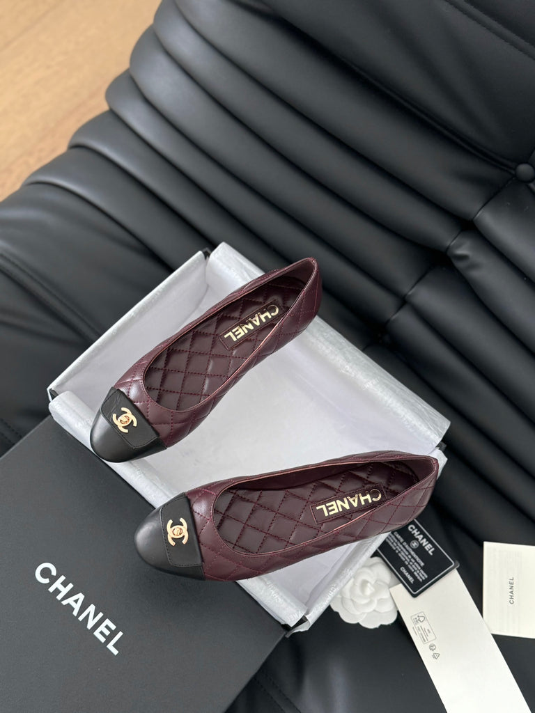 *PRE-ORDER* Burgundy and Black Ballet Flats