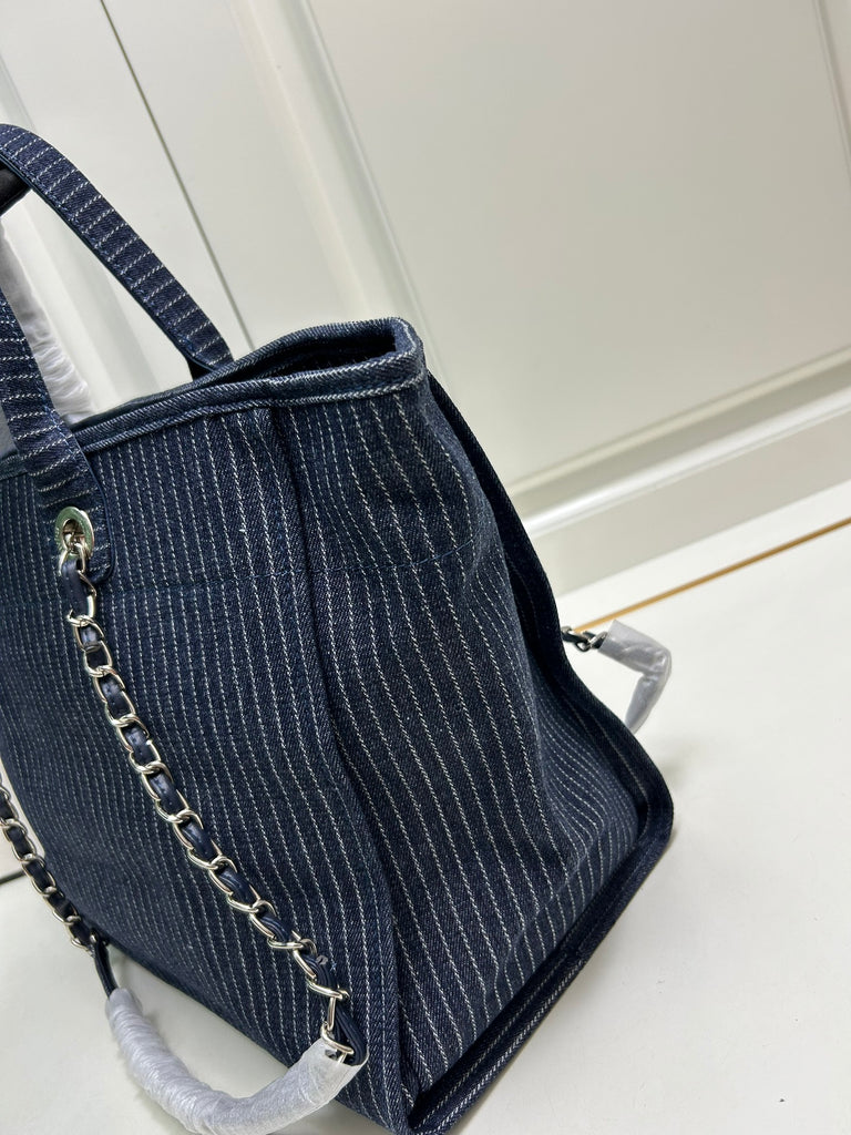 *PRE-ORDER* DENIM STRIPED BEACH BAG