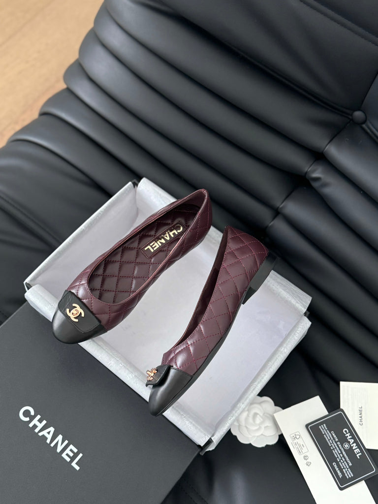 *PRE-ORDER* Burgundy and Black Ballet Flats